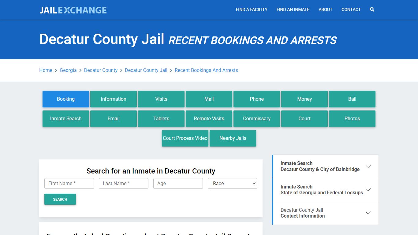 Decatur County Jail GA Recent Arrests and Bookings - Jail Exchange